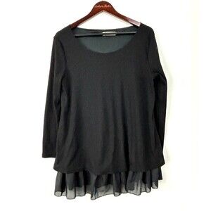Xiang Ri Kui Womens Black Layered Top  Bow Sheer Elegance Blouse Tunic L 1158E2